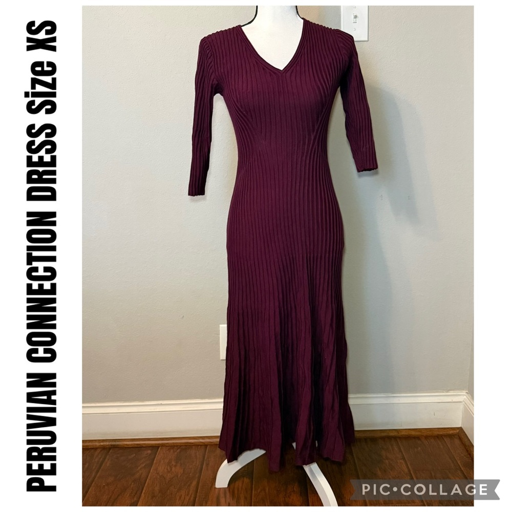 Peruvian Connection Plum Ribbed V-Neck Maxi Dress Size XS